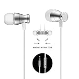 Acode In-Ear Earbuds Earphones Headphones, 3.5mm Metal Housing Magnetic Best Wired Bass Stereo Headset Built-in Mic/Hands-free/Volume Control+Carrying Case+3 Pairs EarBuds (S/M/L) (Silver)