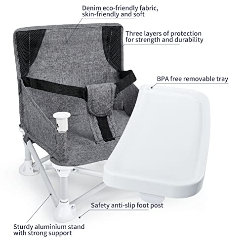ANTEN Portable Booster Chair with Tray Travel Booster Seat for Babies and Toddlers Folding