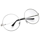 grinderPUNCH - Non-Prescription Round Circle Frame Clear Lens Glasses Large Silver