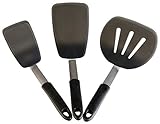 StarPack Premium Range Ultra Flex Silicone Turner Spatula Set Of 3 In EU LFGB Grade, Bonus 101 Cooking Tips (Gray Black)
