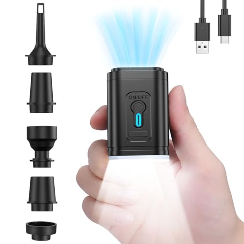 Electric Air Pump for Inflatables, 2400mAh Rechargeable Air Mattress Pump Quick Inflator Deflator Mini Portable Vacuum Pump 5 Nozzles & 3-Speed Camping Light for Pool Floats Vacuum Storage Bag Air Bed