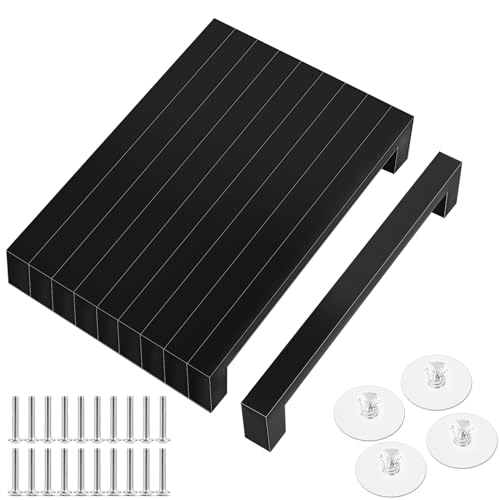 Tufa 10 x Kitchen Furniture Handles, Black Cabinet Handles, 128 mm Hole Spacing, Kitchen Drawer Handles, Stainless Steel Furniture Handle with 4 Glass Handles and 20 Screws