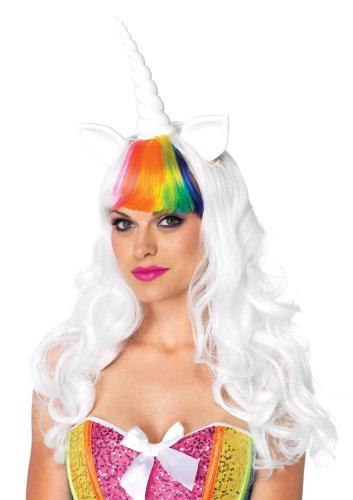 Leg Avenue  Unicorn Kit Wig with Adjustable Elastic Strap Rainbow Tail