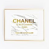 Gold Foil Leaf Art Wall Print distance Prada like Marfa distance Gossip Girl Fashion Color White and Gold On Marble poster 0274