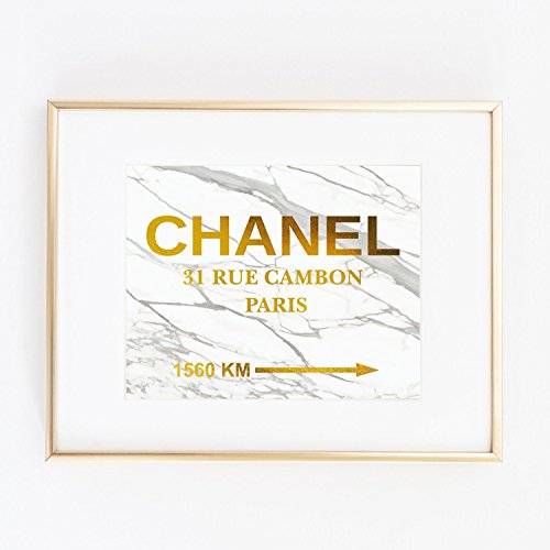 Gold Foil Leaf Art Wall Print distance Prada like Marfa distance Gossip Girl Fashion Color White and Gold On Marble poster 0274