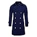Men's Trench Coat Long Wool Blend Slim Fit Jacket Winter Double Breasted Overcoat