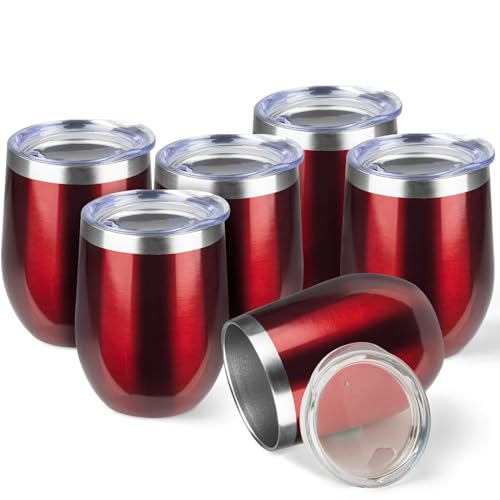 6 Stück Edelstahl-Weingläser mit Deckel. Doppelwandiger isolierter Weinglas ohne Stiel, 340 ml. Das Weinglas ist geeignet für verschiedene Szenen, Ges