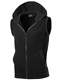 Youstar Men's Modern Color Block Drawstring Hood Zip Up Vest