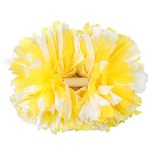 Hooshing Set of 2 Cheer Pom Poms Yellow and White with Baton Plastic Handle for Sports Cheering