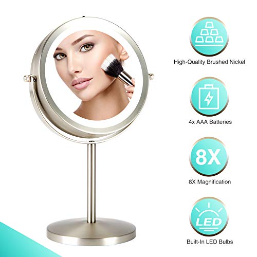 COZ Makeup Mirror with Lights, 7" Cordless LED Lighted Magnifying