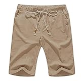 Janmid Men's Linen Casual Classic Fit Short (M, Dark Khaki)