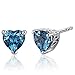 Peora London Blue Topaz Heart Stud Earrings 925 Sterling Silver, Solitaire Scroll Gallery, Natural Gemstone, 2 Carats Total 6mm, Friction Backs, December Birthstone Earrings, Blue Studs