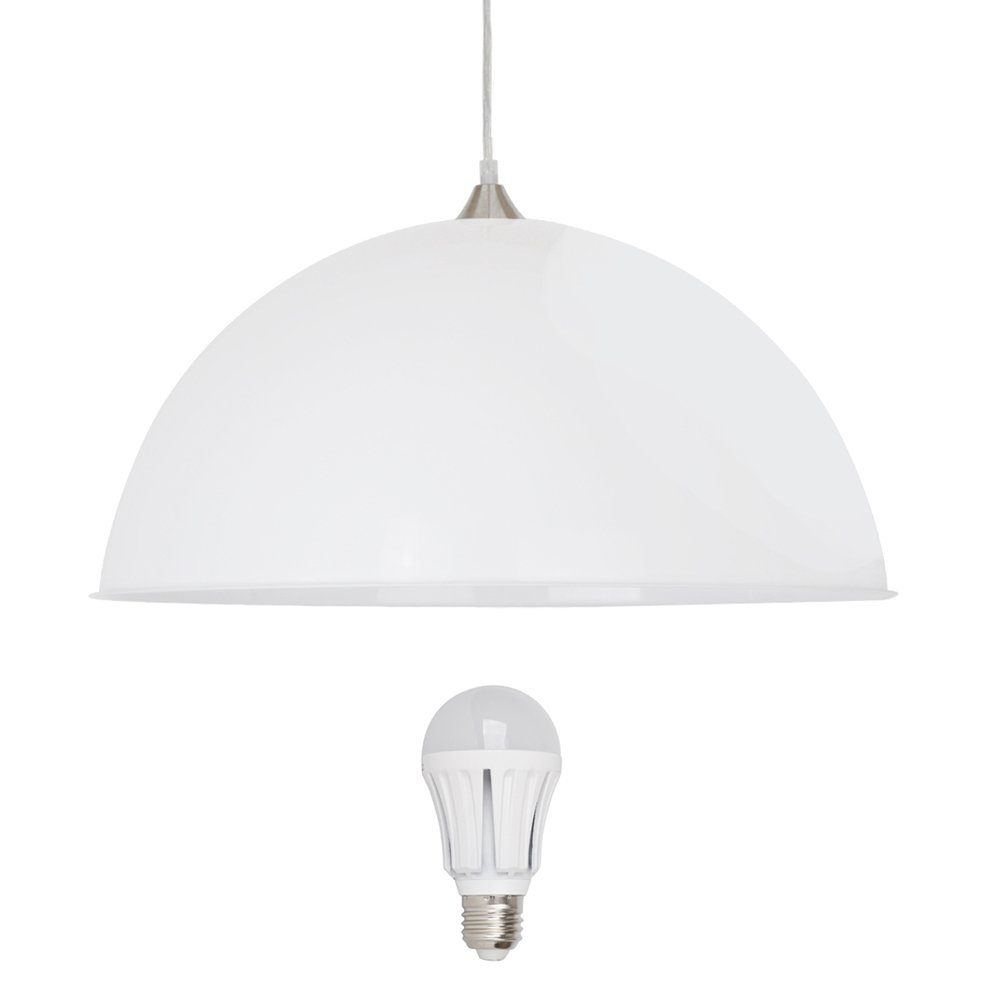 Modern Gloss White Dome Shade Pendant And Chrome Ceiling