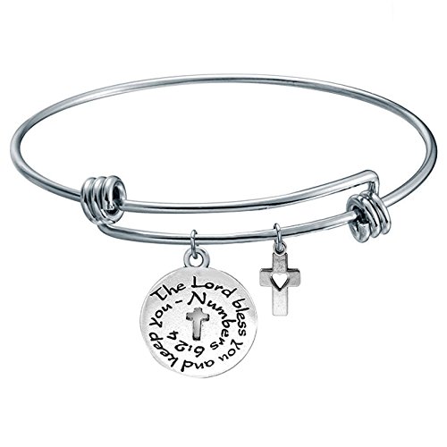 FEELMEM The Lord Bless You and Keep You Numbers 6:24 Charm Bracelet Love Knot Bangle Cuff,Bible Verse Christian Bracelet Religious Jewelry