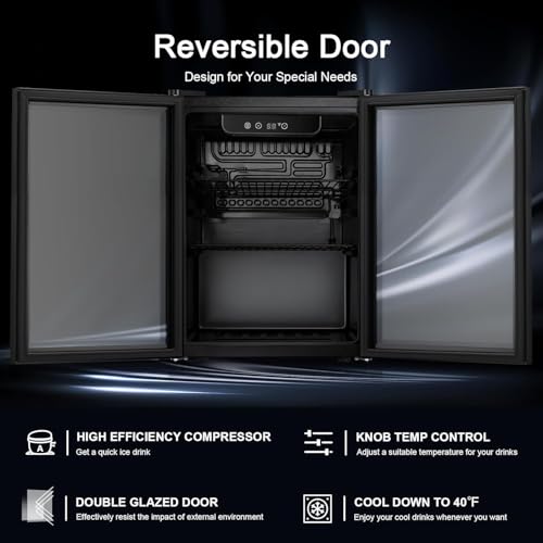 Antarctic Star 12 Bottle/48 Can Wine Cooler/Cabinet, Mini Drink Fridge, Clear Front Glass Door Counter Top Red Cellar Beer Soda Bar Quiet Compressor LED Display 1.3 cu.ft. Black
