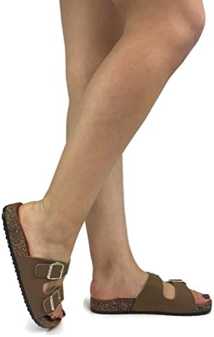 Annas Fashion Anna Women's Double Strap Cork Sole Slide Sandal Buckle