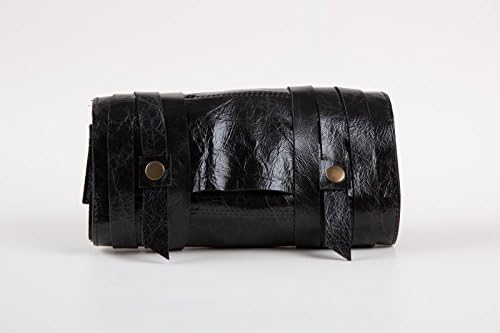 Rustic Black Leather Hand Stitched Pipe Tobacco Pouch/Pipe Rollup Bag