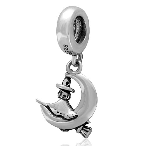 Witch Riding Broom Over the Moon Charm Original 100% Authentic 925 Sterling Silver Gift Beads Charm fit for DIY Charms Bracelets