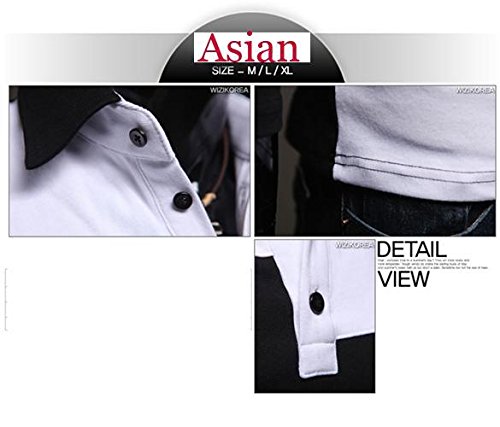 CNlinkco Mens Polo Shirts V Neck T Shirt Long Sleeve Polo Casual Stylish Slim Fit Cotton Shirt (White XXL)