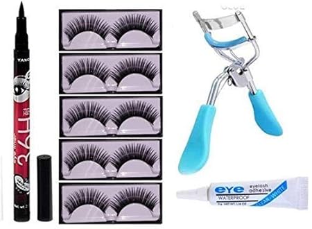 URBANMAC 5 PAIR EYELASH, EYELASH GLUE, EYELASH CURLER WITH 36 HRS EYELINER COMBO KIT