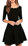 Womens Cute Scallops Neckline Thick Soft Half Sleeves Stretch Little Black Dresses (US XL, Black)