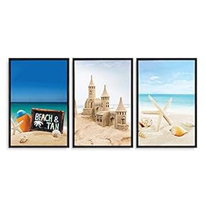 Framed Canvas Wall Art - Romantic Beach - Canvas Prints Home Artwork Decoration for Living Room,Bedroom - 16"x24"x3 Panels