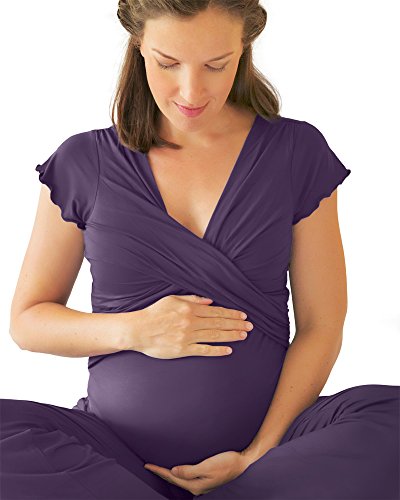 Kindred Bravely Davy Ultra Soft Maternity & Nursing Pajamas Sleepwear Set (Eggplant, Small)