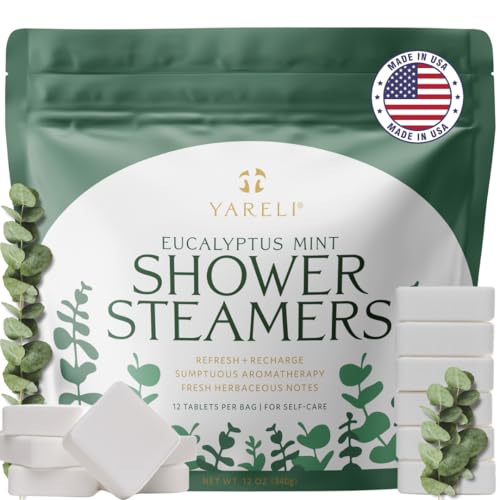 Yareli Shower Steamers for Sinus Relief, 12 Pack, Christmas Stocking Stuffers for Men & Women - Aromatherapy and Self Care - Eucalyptus Mint