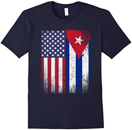 Mens American Cuban Flag T-shirt Cuba Pride Heritage Tee Medium Navy