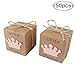 AerWo 50pcs Little Princess Baby Shower Favor Boxes + 50pcs Twine Bow, Rustic Kraft Paper Candy Bag Gift Box for Baby Shower Party Supplies Cute 1st Birthday Girl Decoration, Pink primary