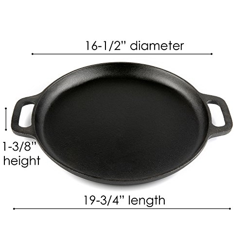 Waykea 16.5-inch Cast Iron Baking Pizza Pan Cooking Griddle for Oven, Stove or Grill