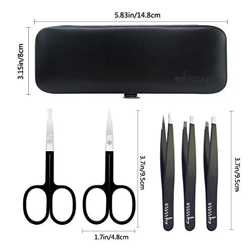 Tweezers-Set, Aooeou Surgical Grade Stainless Steel Slant Tweezers Scissors Kit for Eyebrows - Eyelash Clip Nose Face Ingrown Hair Removal Trimmer for Women Men - Thumbnail 4