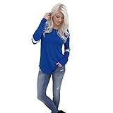 Gillberry Womens Cotton  Long Sleeve Round Neck Splice Shirt Blouse Tops T Shirt (L, Blue)