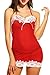 Avidlove Women Sexy Lingerie Halter Backless Lace Trim Babydoll G-String 2 Piece Set Sleepwear Red Large