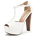 DREAM PAIRS JESSICA-P Women's Evening High Heels Peep Toe Ankle T-Strap Platform Casual Pumps Sandals WHITE PU-SZ-5.5