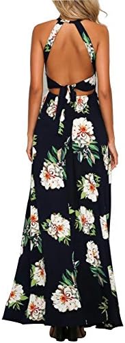 CHUIZI Women's Sexy Halter Neck Floral Print Backless Split Beach Maxi Dress