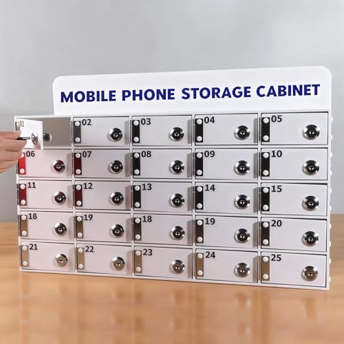 Kensbro 25 Slots Cell Phone Storage Box with Door Locks and Keys Acrylic for Office School Classroom