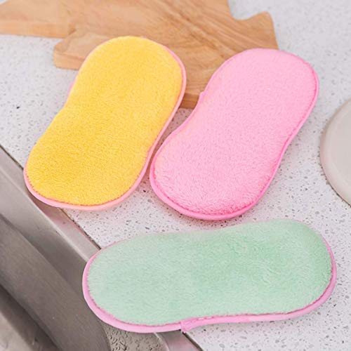 3Pcs Antibacterial Kitchen Scouring Pads Double Sided Scrubbing Sponges Scourer Non Odor Dish Scrubber Brush, Great for Non Stick Pans Pots Cookware