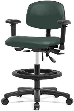 Top Medical Multi Task Chair with Adjustable Armrests and Footring 26" - 35" - Yew Green Vinyl - Black Casters