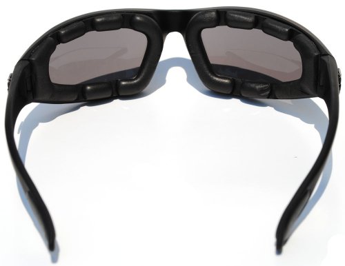 Night Driving Riding Padded Motorcycle Glasses 011 Black Frame with Yellow Lenses (Black - Smoke Lens)