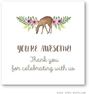 Woodland Forest Animals Birthday Party Favor Stickers, Thank You for Celebrating with Us Labels, Square Shape, by Once Upon Supplies, 2x2", 40 Stickers