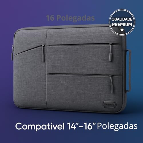 Case Capa Bolsa Pasta Para Notebook 12, 13, 14, 15 e 16 Polegadas Impermeável C/Alça Interior Aveludado Compatível MacBook Dell Lenovo Asus HP Ideal Trabalho Estudo Viagem (15 a 16 Polegadas)