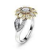DALARAN Women Cubic Zirconia Rings Sunflower Solitaire Rings Size 6 Wedding Engagement Band Women Jewelry