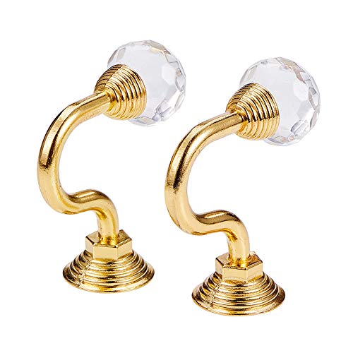 INCREWAY 1 Pair Clear Crystal Curtain Holdbacks, Wall Mounted Tassel Curtain Tieback Hook Multi Use Wall Hook Coat Hanger with Screws, Gold