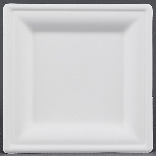 Square Heavy Duty Disposable Plate Compostable made from Sugarcane by Greenplate 50 Count White (10 inch square)