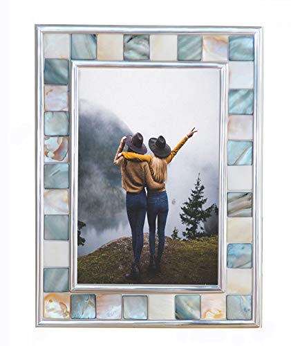GIFTME 5 Silver Plate Picture Frame 4x6 Mother of Pearl 4 by 6 Photo Frame Mosaic Glass Tabletop Frame (Grey+ White)