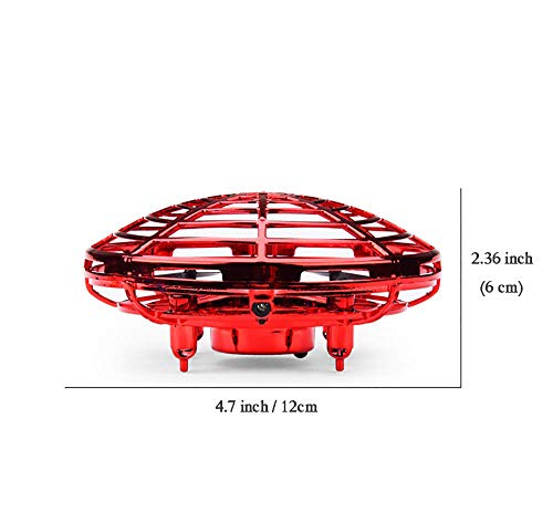 Pevor Mini Induction Aircraft UFO Flying Ball Toy Gravity Defying RC Quadcopter Interactive Infrared Helicopter with Flashing Lights 360° Rotating Free Hover Automatic Sens (Red)