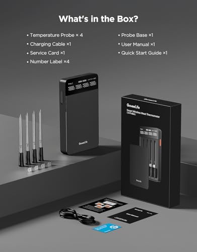GoveeLife Bluetooth Wireless Meat Thermometer with 4 Probes, WiFi Unlimited Range, ±1.8℉ Accuracy, IP68 Waterproof Real Time Monitoring Digital Food Thermometer for Kitchen, BBQ, Grill, Oven, Smoker