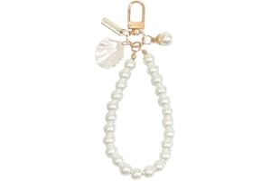 YSSZAM White Mobile Lanyard Universal Phone Chain，Pearl Beaded Phone Lanyard Wrist Strap Anti Lost Phone Charm Strap Fashion Phone Case Keychain Wallet Decoration Pendant for Women