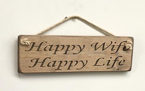 loft1850 Natural Wooden Rope Sign - Happy Wife Happy Life